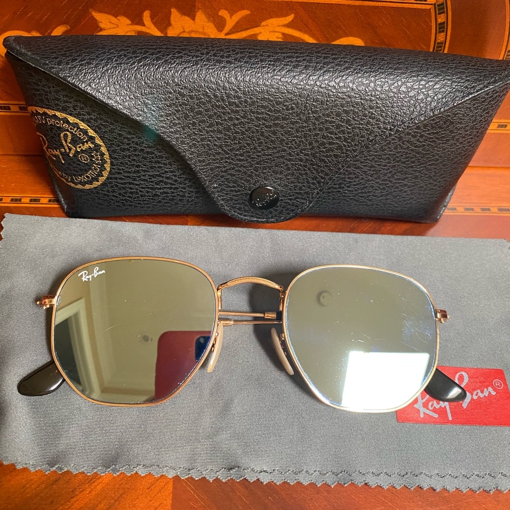 Ray Ban Hexagonal Flat Lenses Sunglasses, gold frame